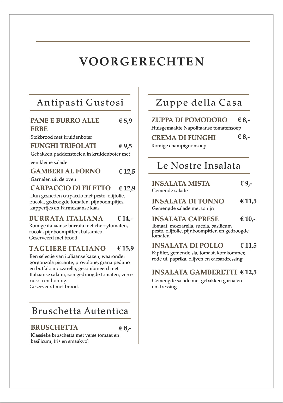 Pizza Pasta Factory menu pagina 1